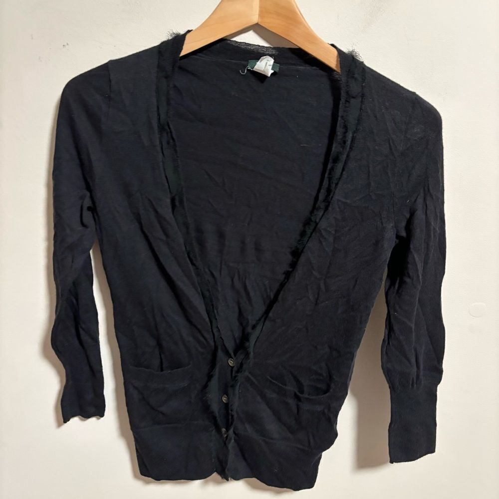 J. Crew Ruffle Prima Cotton Silk Ruffle Cardigan Black- Size XS